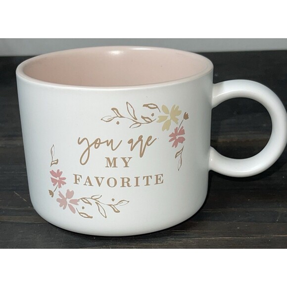 “You’re My Favorite” Mug White Floral Pink Inside Cup 16 OZ Large Oversized - Picture 1 of 6
